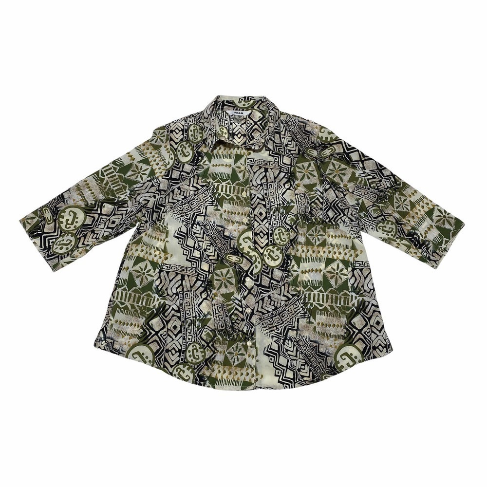 ALIA Multicolored Boho Aztec Print Long Sleeve Button Down Blouse